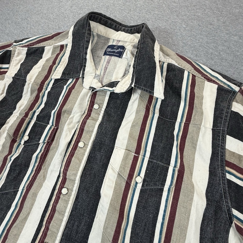 Vintage 90s Wrangler Brushpopper Striped Western Pearl Snap Shirt Aztec Men’s 2X